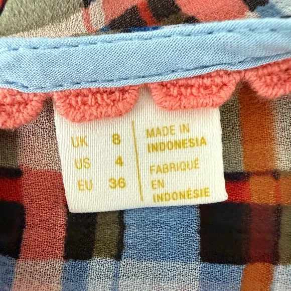 Anthropologie Maeve Laila Plaid Ruffle Wrap Blouse Boho Cottagecore Top Size 4 - Picture 11 of 11